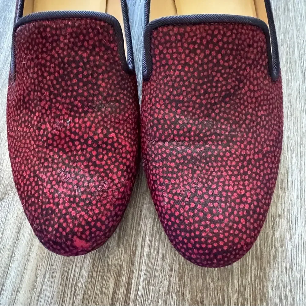 Cole Haan Red Spotted Calf Hair Slip On Loafers Womens 8 Flats Comfortable Shoes